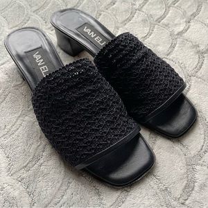 Classic Y2k Van Eli Navy Slide On Heeled Open Toe Leather Sandals Size. 7